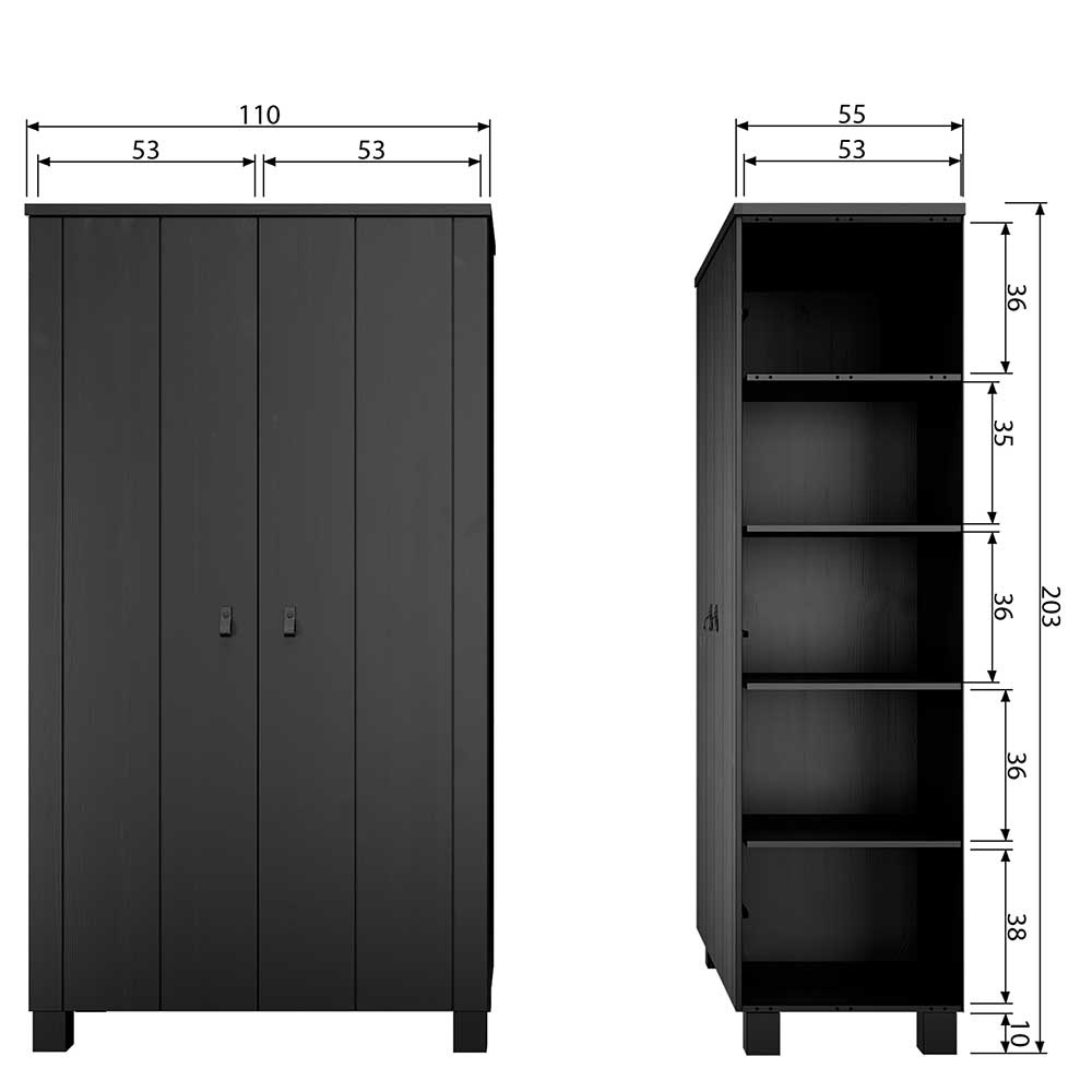 Schwarzer Kleiderschrank aus Massivholz - Florida