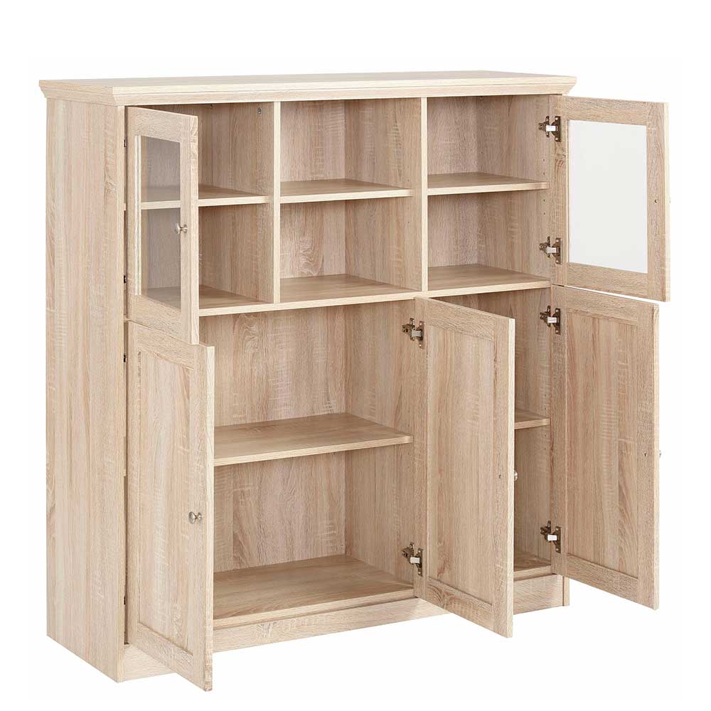 Landhaus Optik Highboard mit 2 Glastüren - Rienva