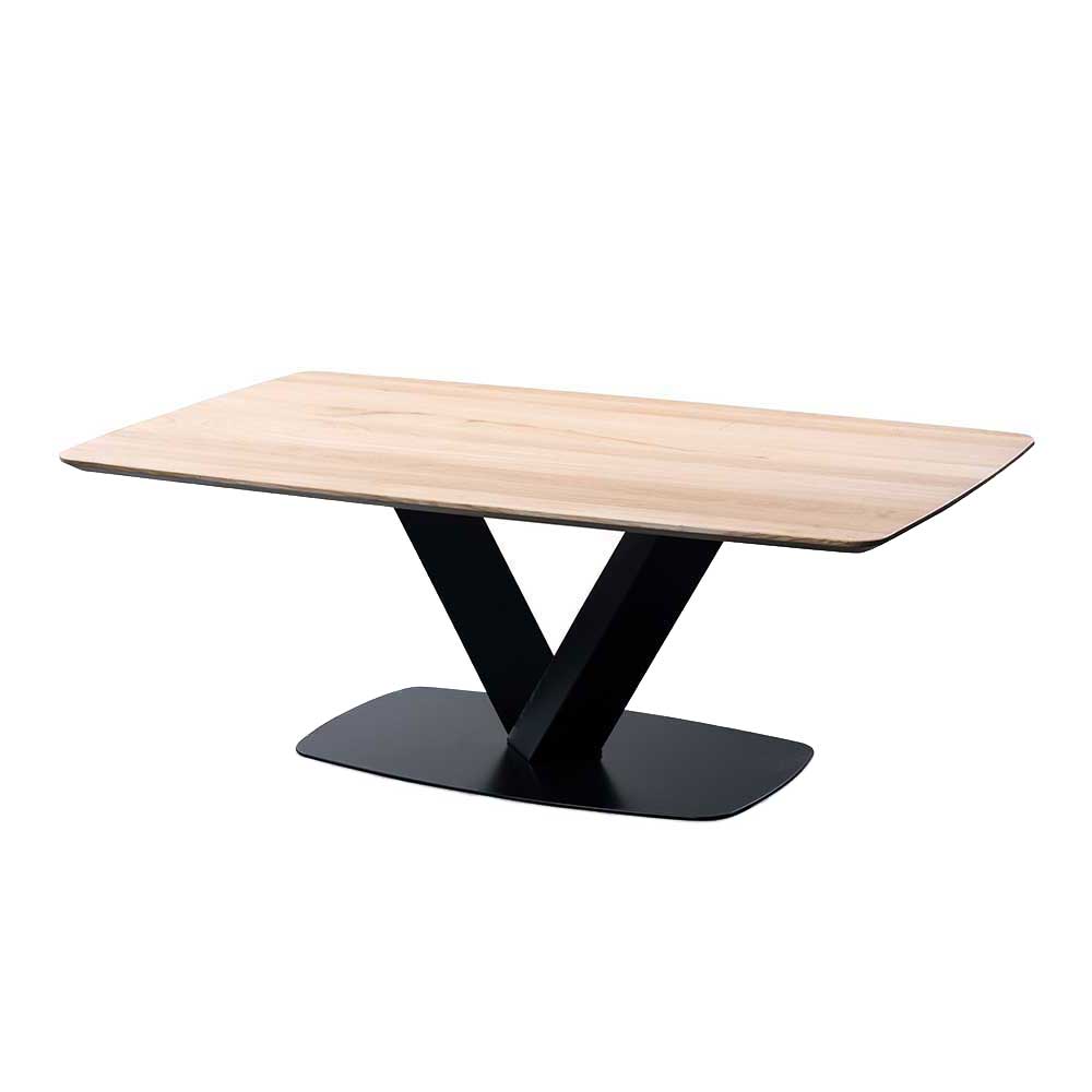 Moderner Couchtisch mit heller Holzplatte und markantem V-Gestell in Schwarz – Castellon