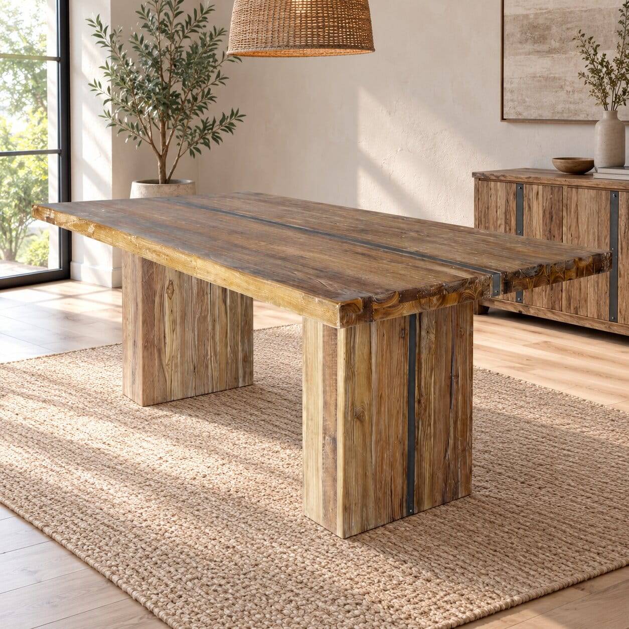 Uriger Esstisch aus Recyclingholz Teak - Etrova