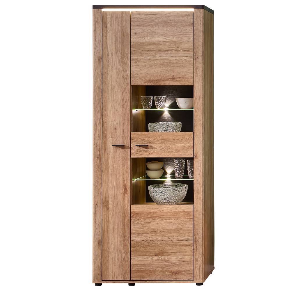 Wohnzimmer-Vitrinenschrank in Eiche Holzoptik - Zorro