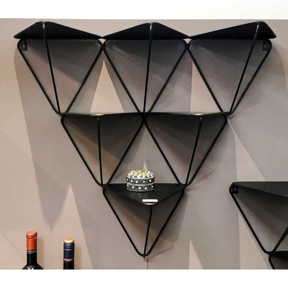 72x63x22 Dreieck Hängeregale aus Metall in Schwarz - Sarosca (2er Set)