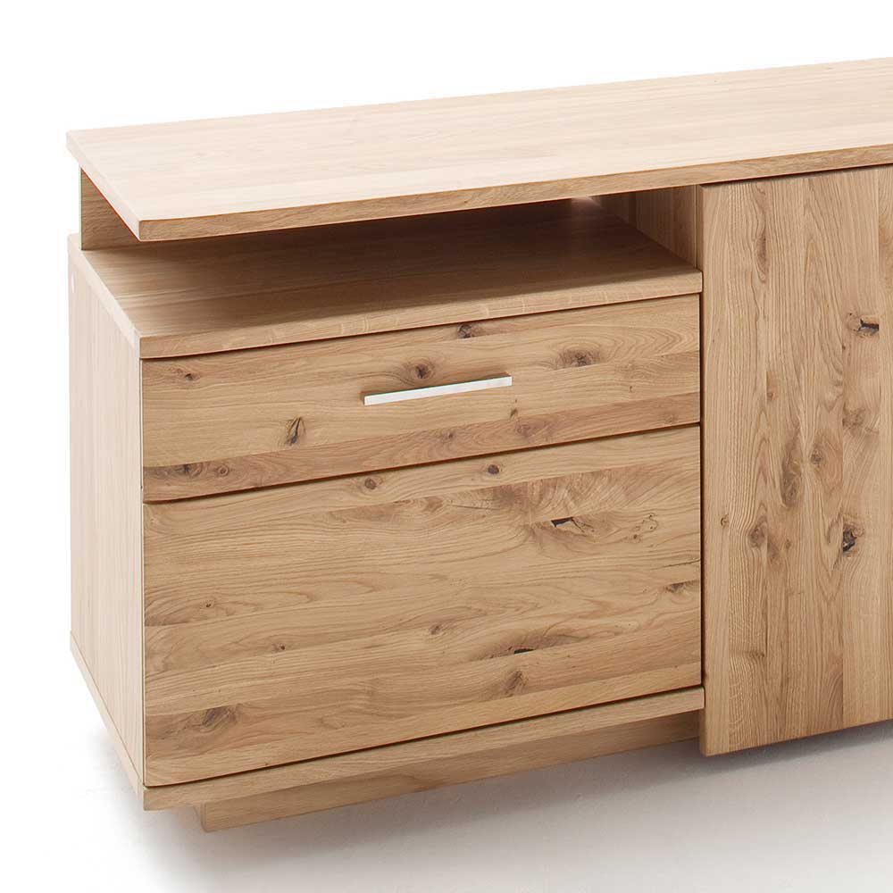 Eiche Bianco TV Möbel mit offener Schublade und natürlicher Holzmaserung im Detail – Crokas