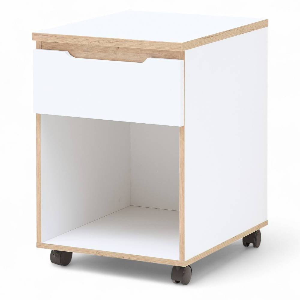 Office Rollcontainer in Weiß und Eiche - Anesto