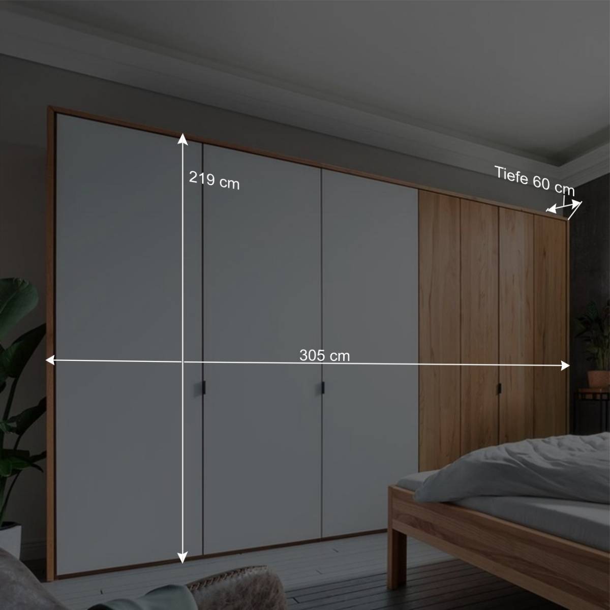 5-türiger Kleiderschrank aus Kernbuche & Weißglas - Izmaldon