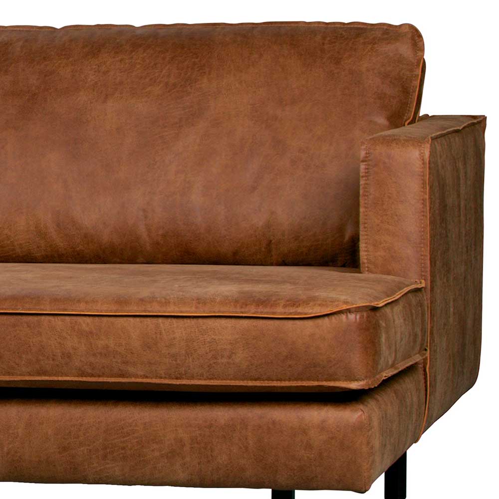 Ecksofa in Cognac Braun mit sichtbaren Nähten und Armlehne aus Echtleder – Artemi