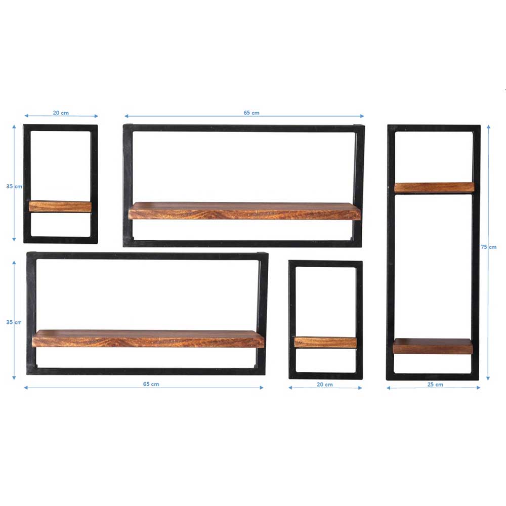 Industrie Look Regale für die Wand - Mendoza (fünfteilig)