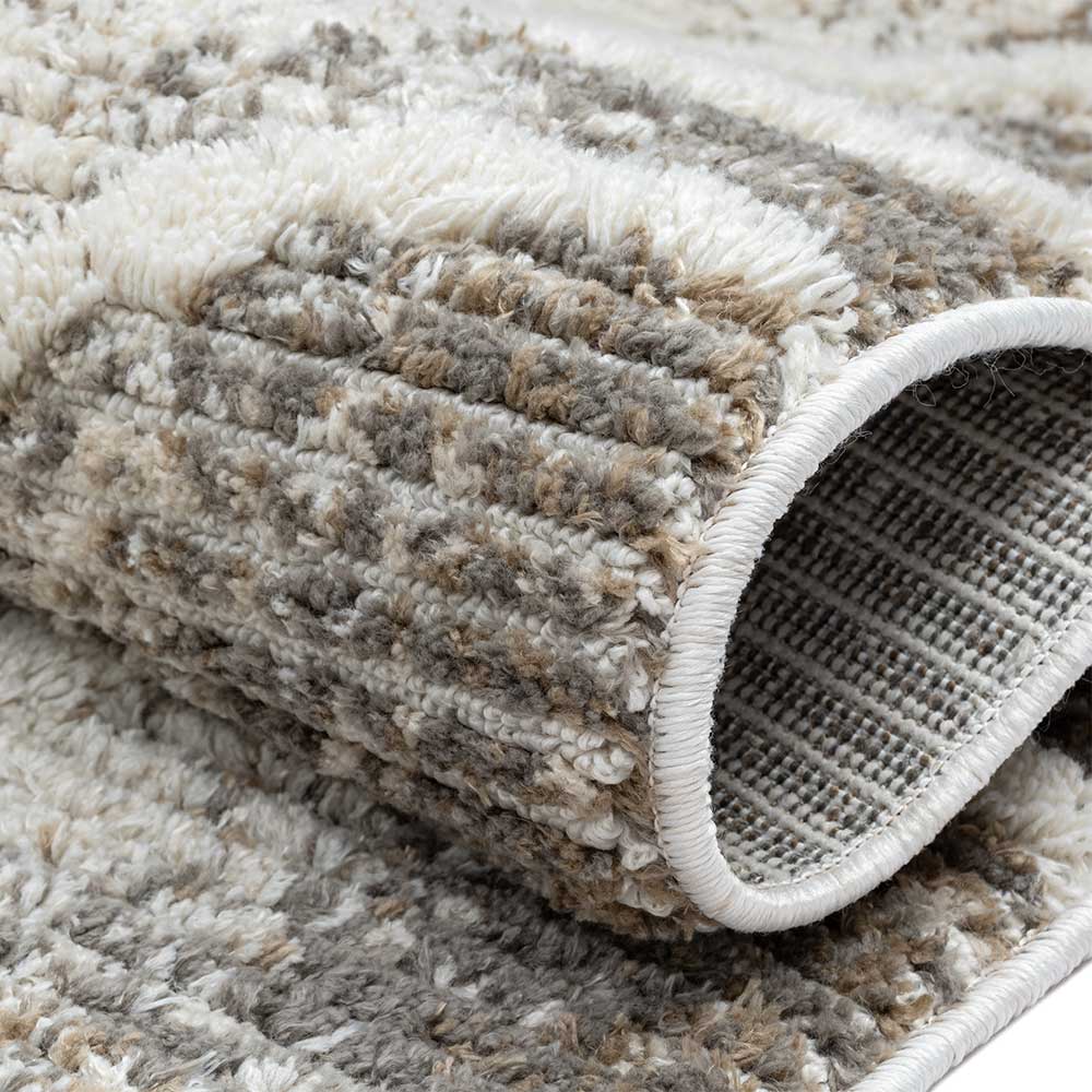 Flexibler Teppich in Beige und Grau mit sichtbarer Florstruktur und Rückseite – Freshna