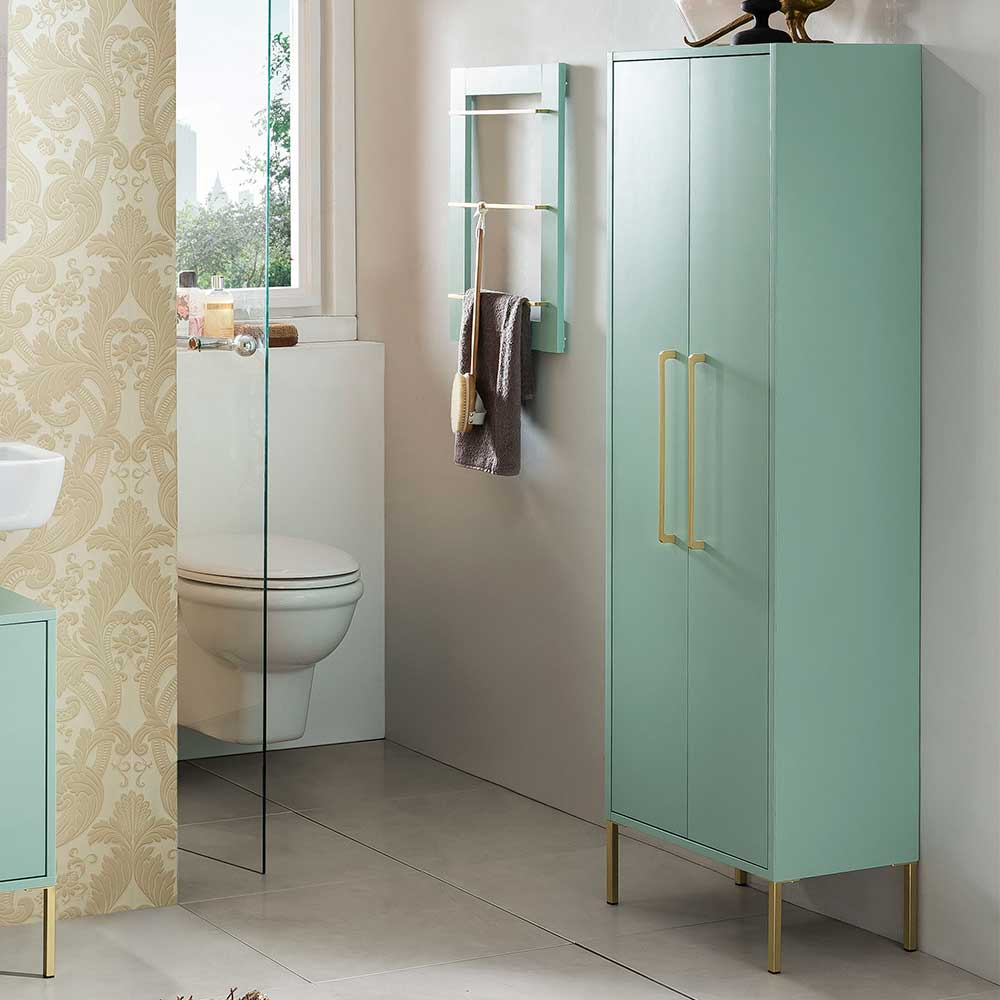 47x155x30 Badschrank mit Doppeltür in Mint & Gold - Aparcian