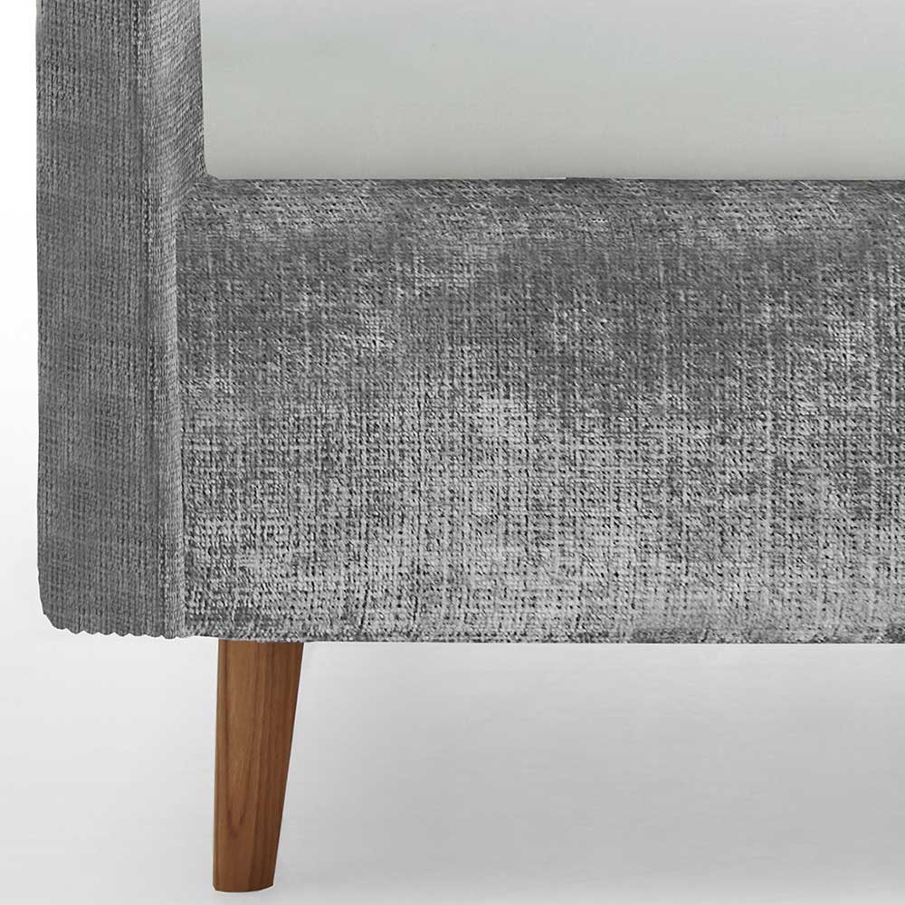 Graues Polsterbett mit Boucle Bezug und Holzfüßen - Endrov