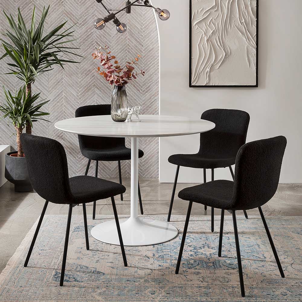 Boucle Schalenstuhl in Schwarz - Vintaco (4er Set)