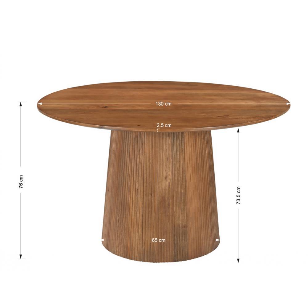 Runder Esstisch aus Holz mit Sockelgestell und Produktmaßen – Galadira