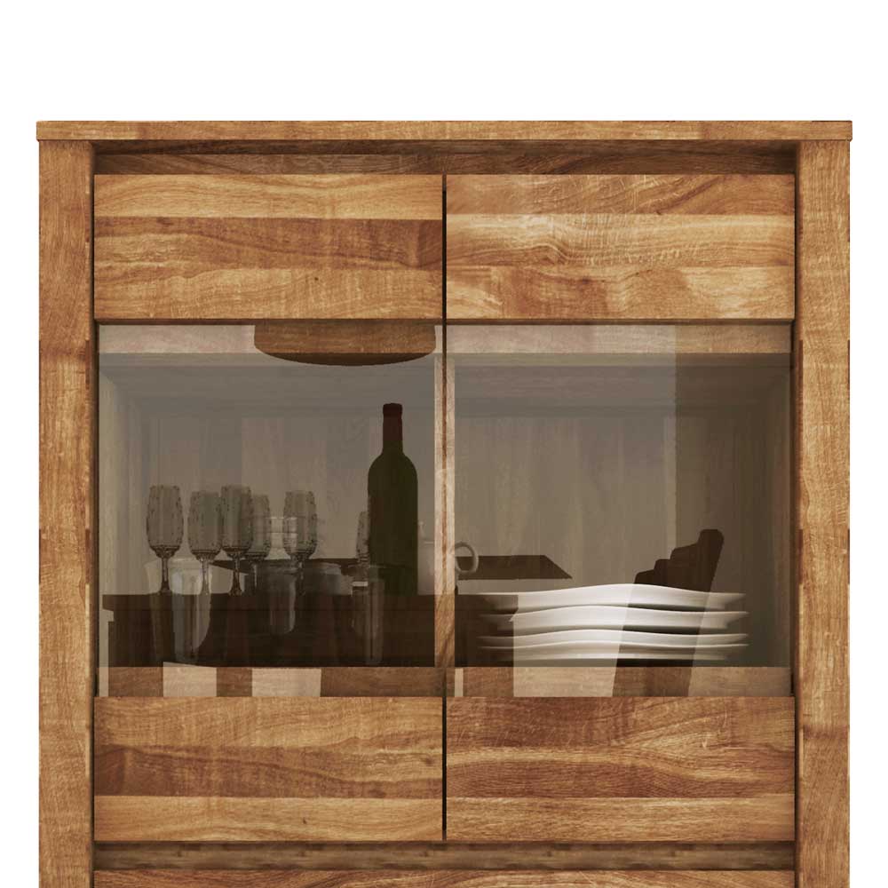 Wildeiche Highboard Nadalia massiv geölt Glas