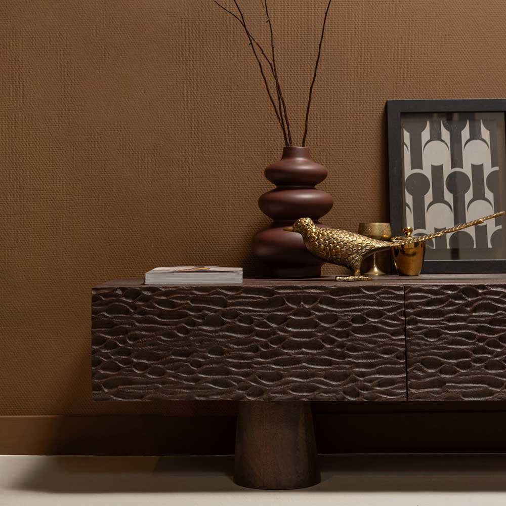 Design TV Lowboard aus Mangoholz in Walnuss Braun - Glancossa