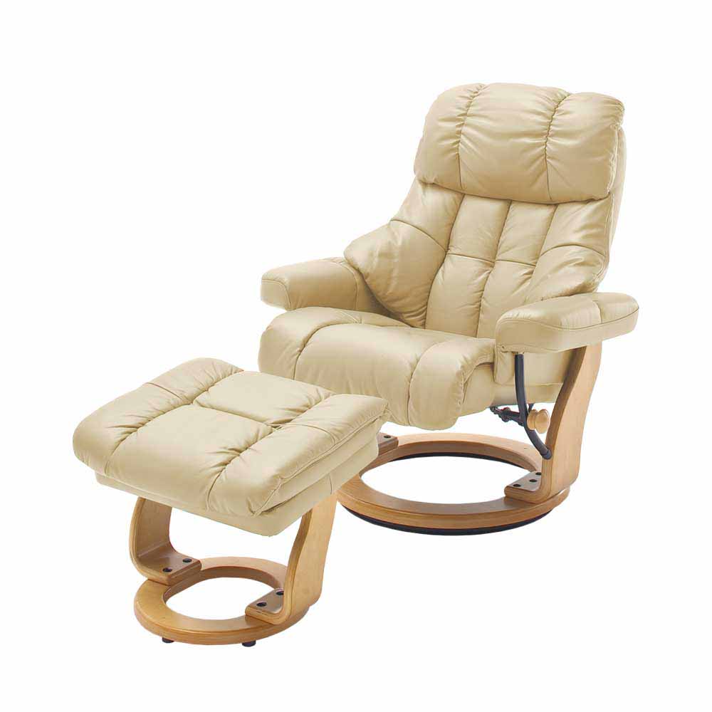 Verstellbarer Ledersessel in Creme & Natur Marika mit Fußhocker im Set (zweiteilig)
