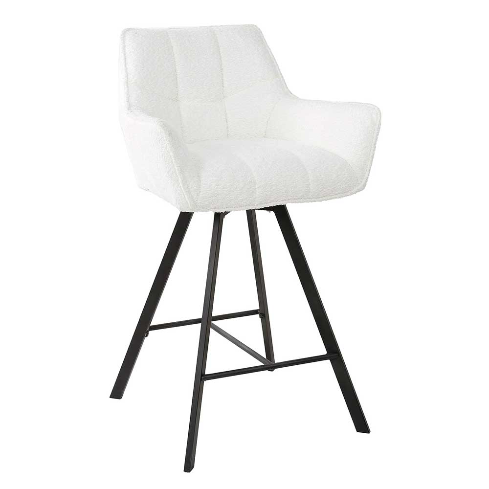Barstuhl im 2er Set in Creme Boucle mit schwarzem Drehgestell, modernes Design für Essbereich – Queen
