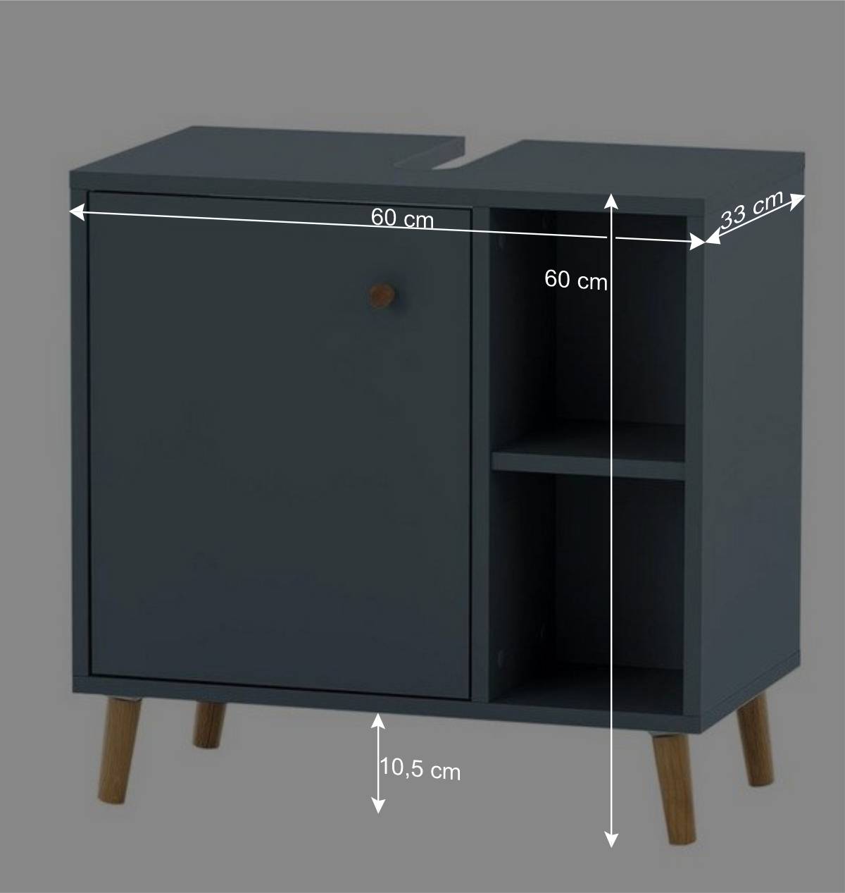 Waschbeckenschrank in Petrol Blau & Eiche - Matrera