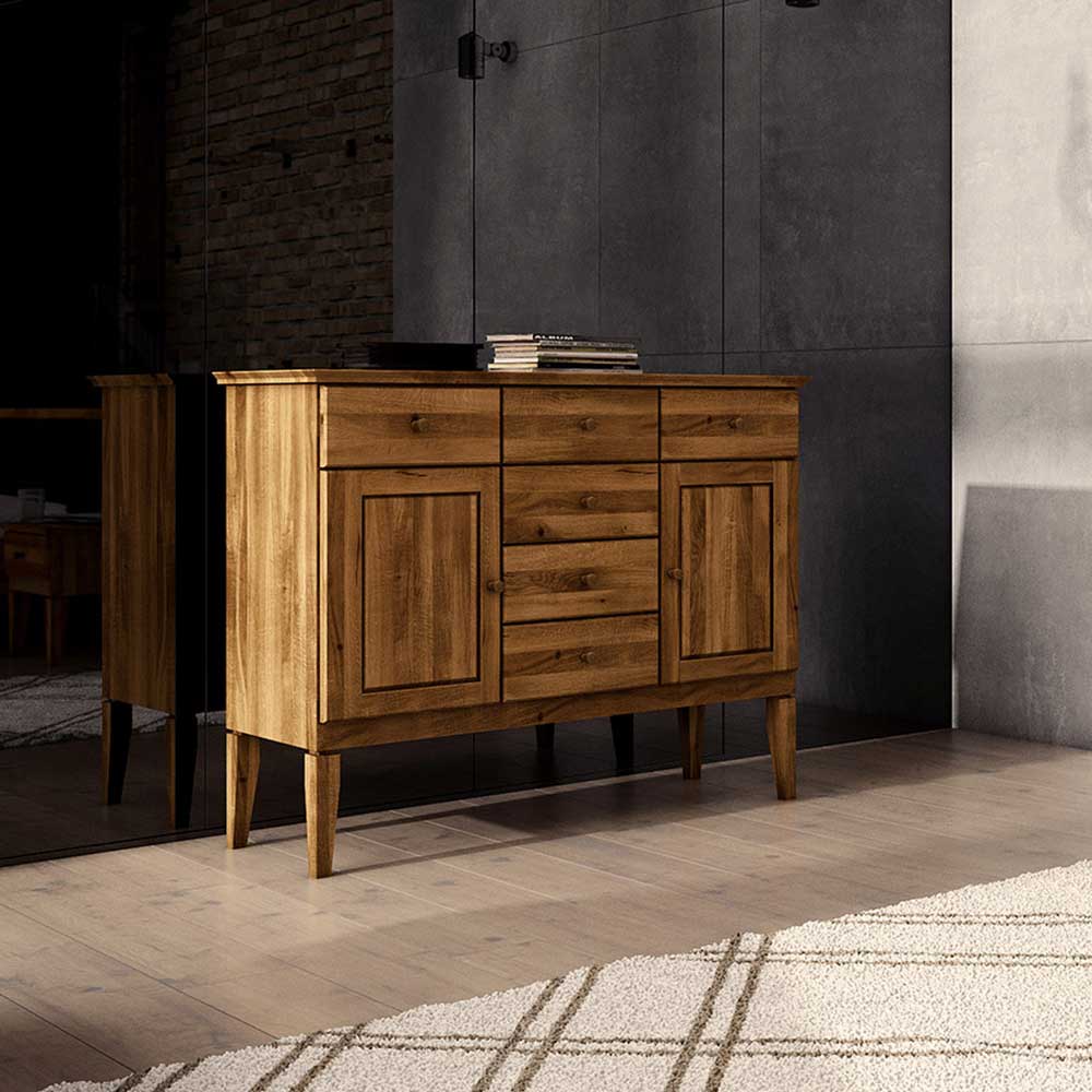 Schlafzimmer Sideboard aus massiver Wildeiche mit sechs Schubladen und zwei Türen – Masdamos