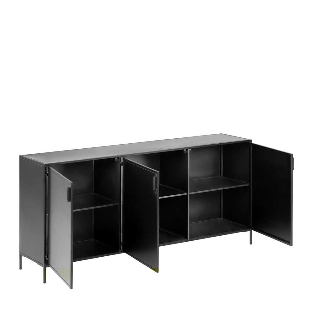 Offenes schwarzes Metall Sideboard mit drei Türen und Ablagefächern – Magde