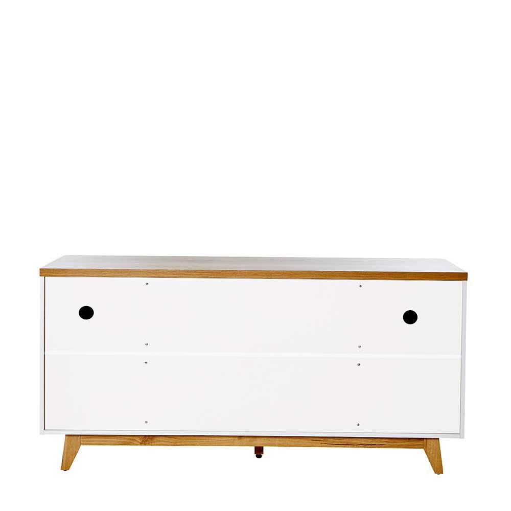 Skandi Sideboard weiß Kerneiche Rückseite mit praktischen Kabeldurchführungen für Geräte – Xuana