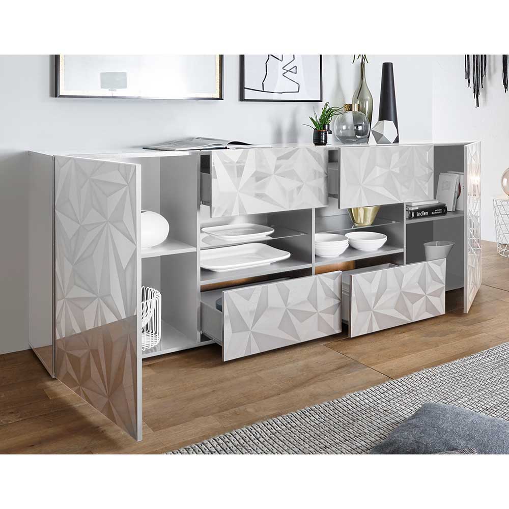 241 cm breites Sideboard in Weiß HG - Vovasoma
