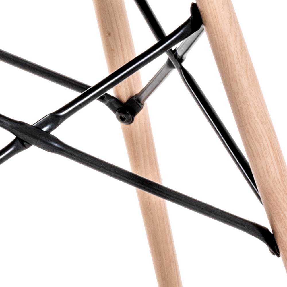 Stabiles Untergestell des Hockers mit hellen Holzbeinen und schwarzen Metallstreben – Arianno