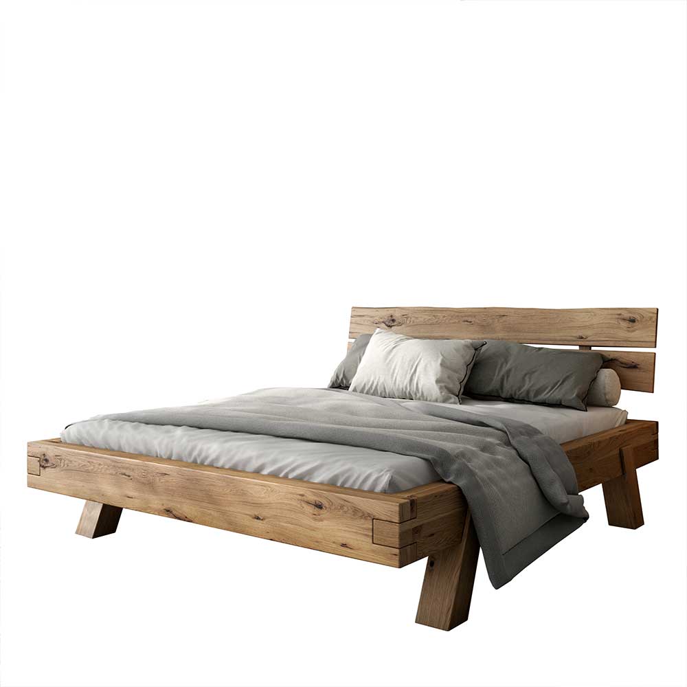 Modernes Asteiche Massivholzbett für das Schlafzimmer mit rustikalem Charme und robustem Gestell – Raistan