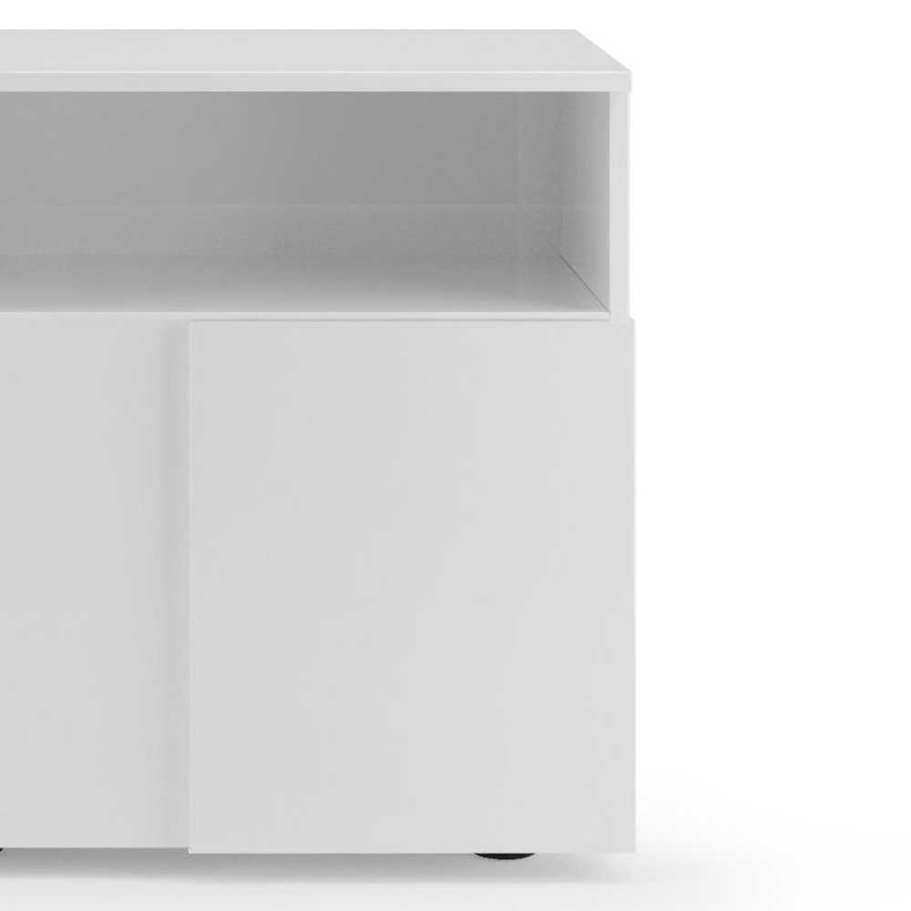 Glänzende Seitenfläche der weißen Hochglanz Kommode mit modernem Design – Castalla