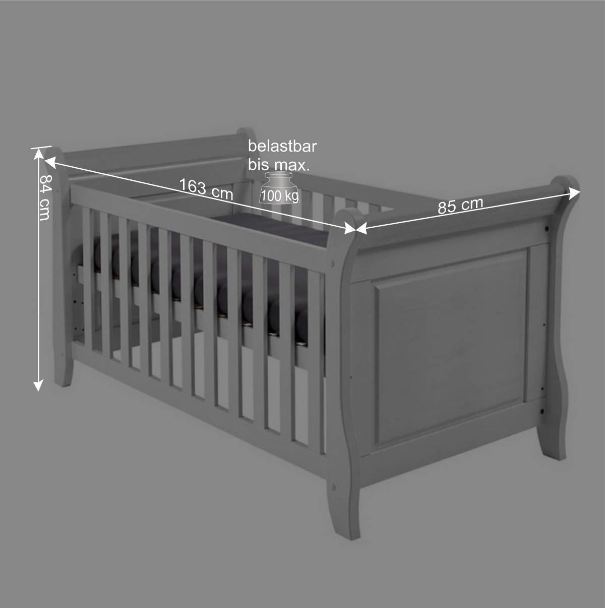 Weißes Holz Babybett inklusive Umbauseiten - Satumare