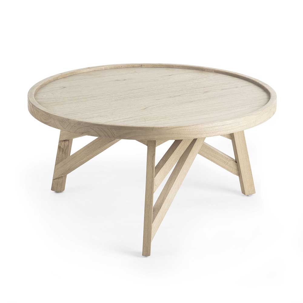 Runder Couchtisch aus Grey Washed Mindi Holz - Paecy