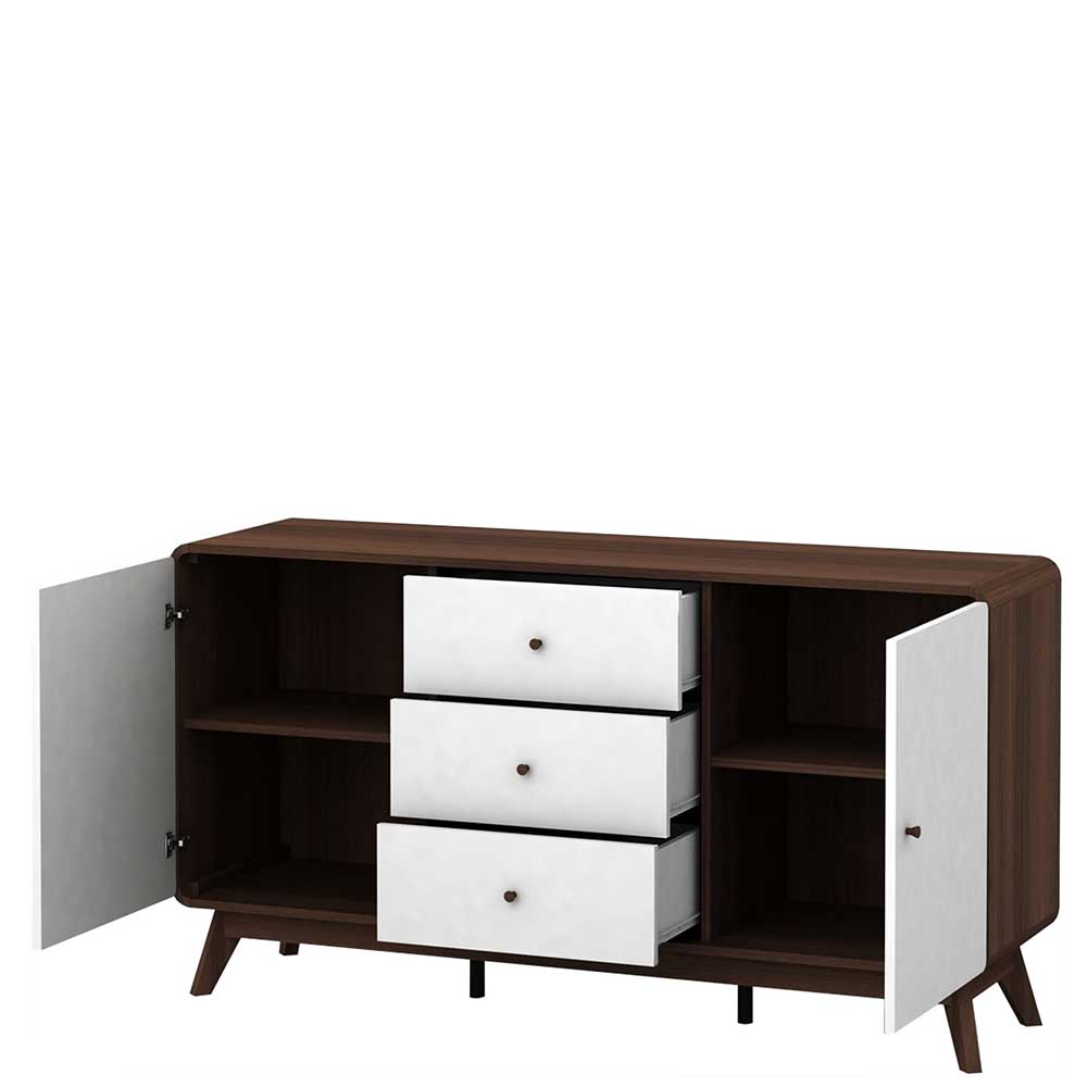 140x76x39 Design Sideboard in Weiß & Walnuss - Devkan