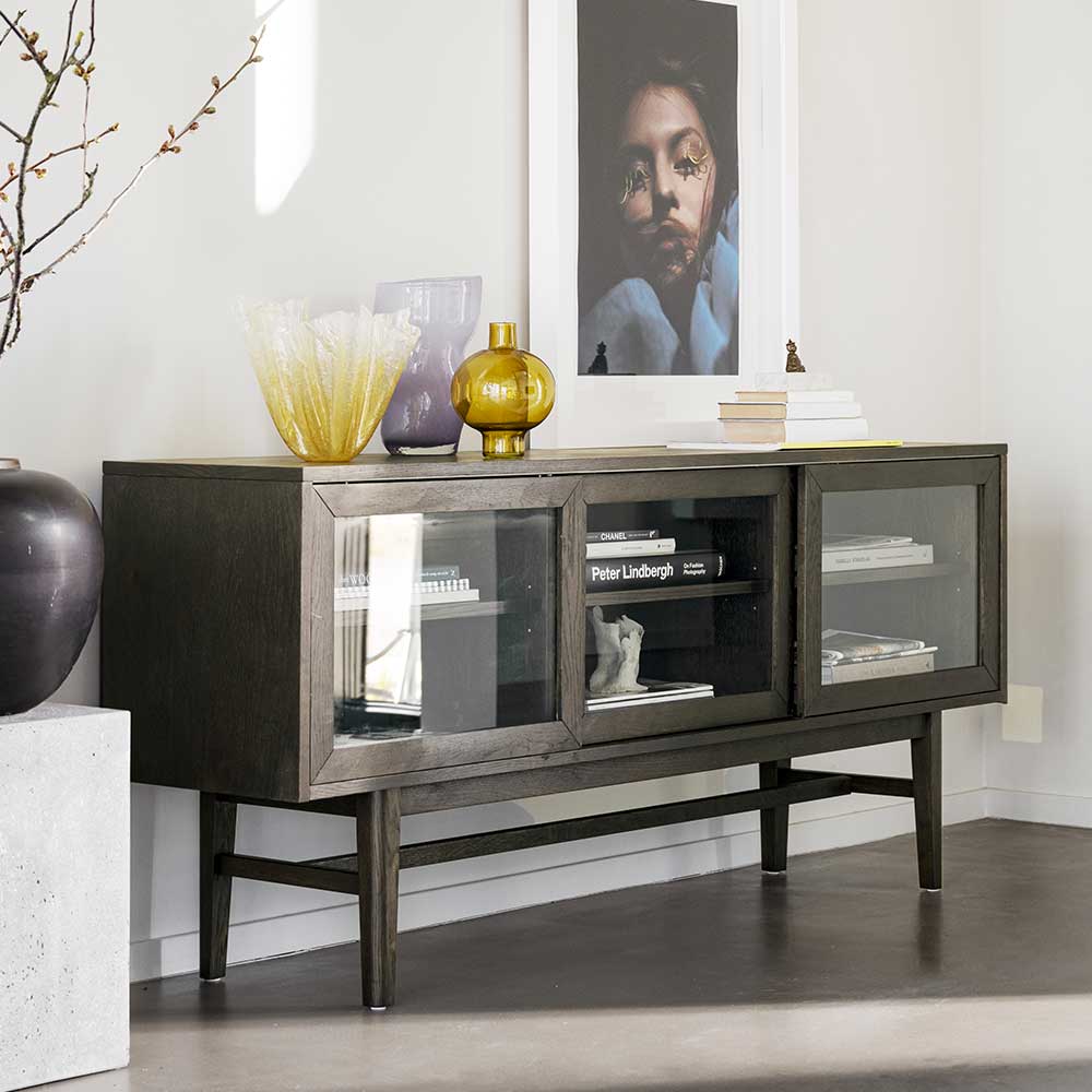 Vitrinen-Sideboard in Eiche Dunkelbraun - Kuana