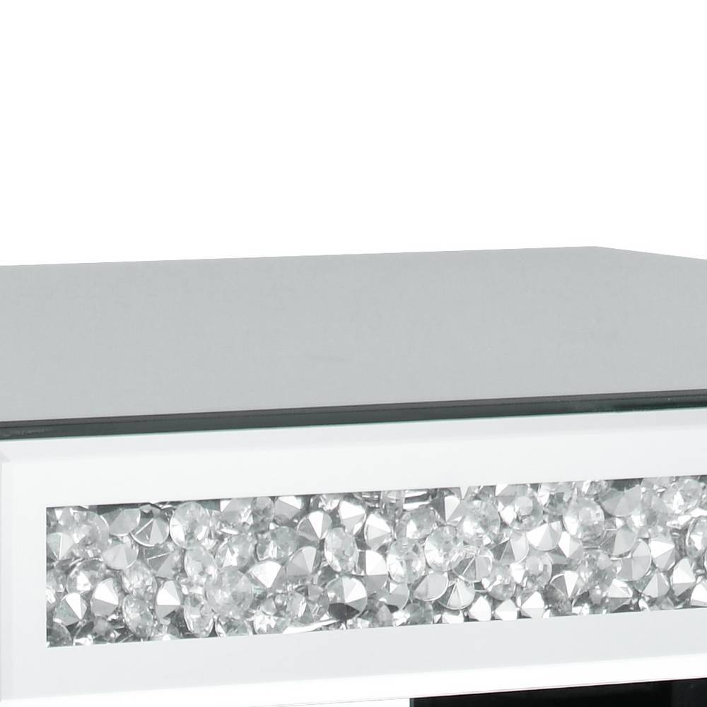 Crushed Crystal Inlay des Spiegelglas-Beistelltisches, glänzend und modern – Pezman