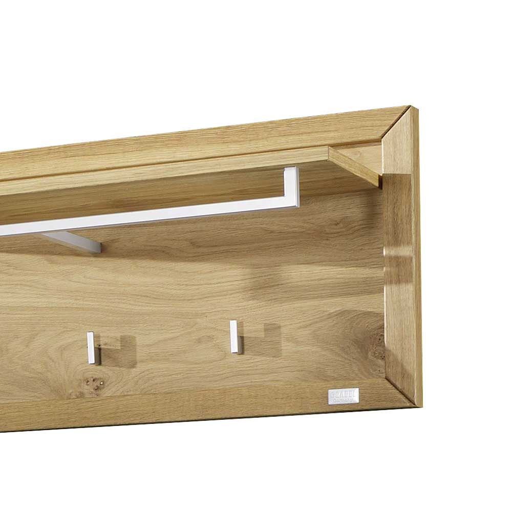 Wandgarderobe aus massiver Wildeiche mit Ablage und weißer Metall-Kleiderstange – Natrius