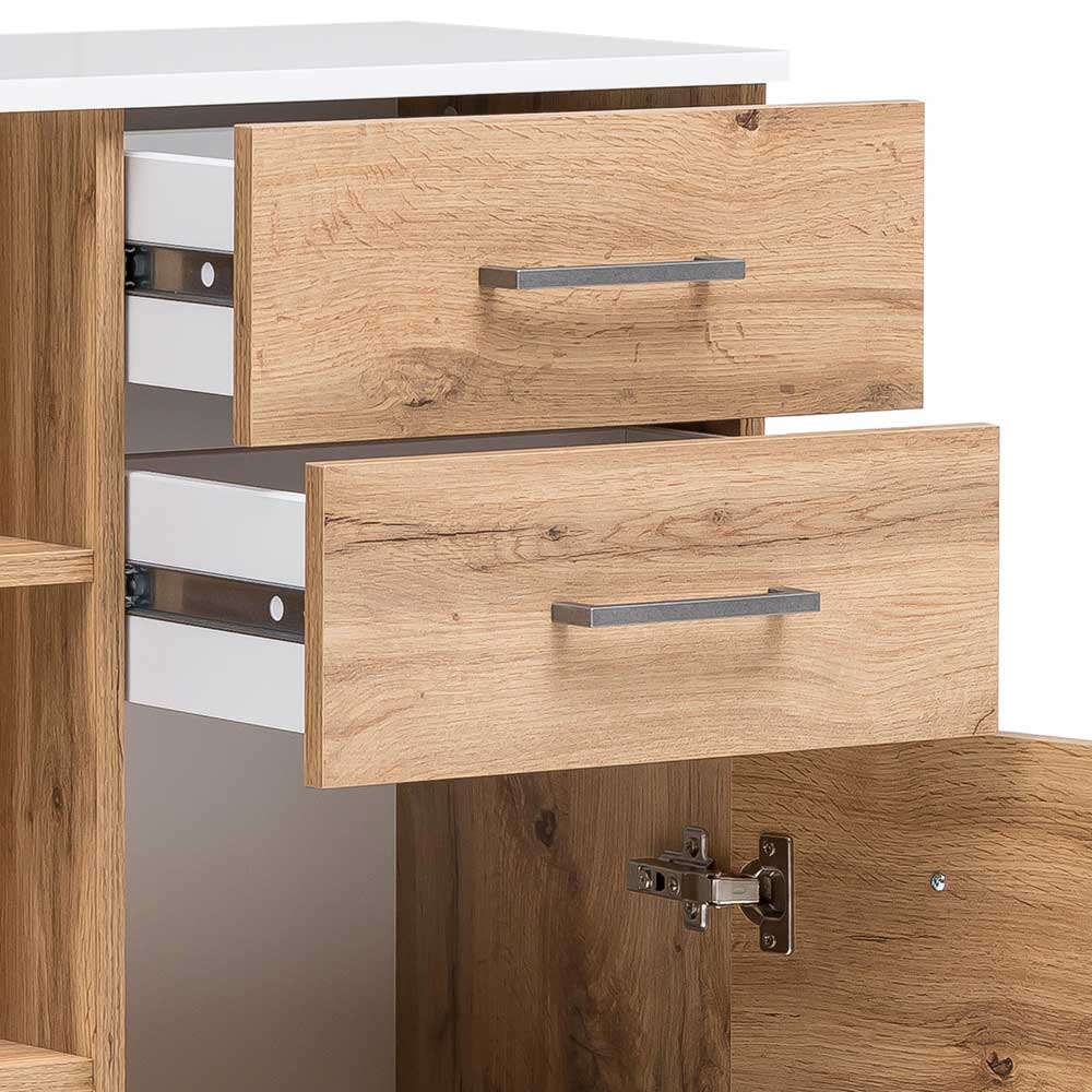 67x115x35 Bad Highboard in Eiche NB & Weiß - Voinla