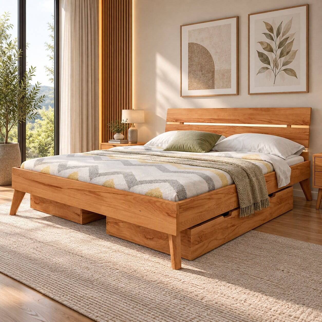 210cm langes Doppelbett Gestell aus Holz - Junola