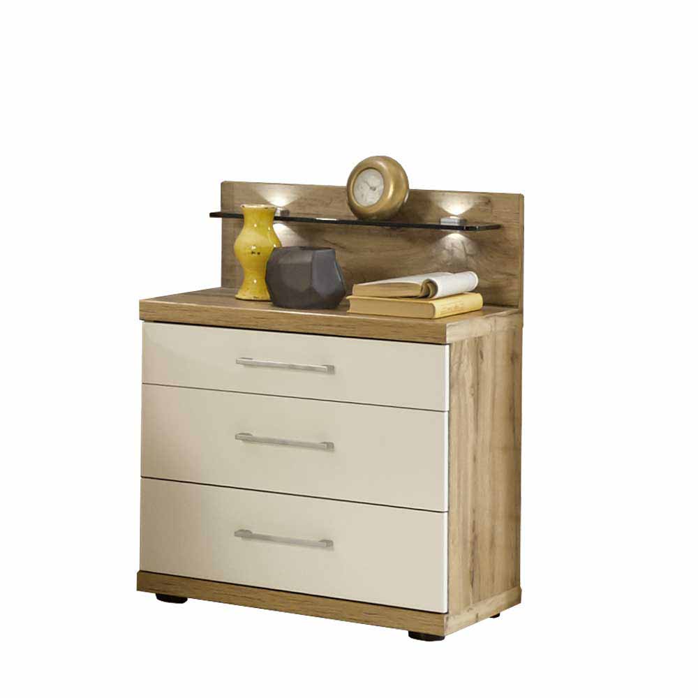 Nachtschrank Set Neriman in Creme und Eichefarben (2er Set)