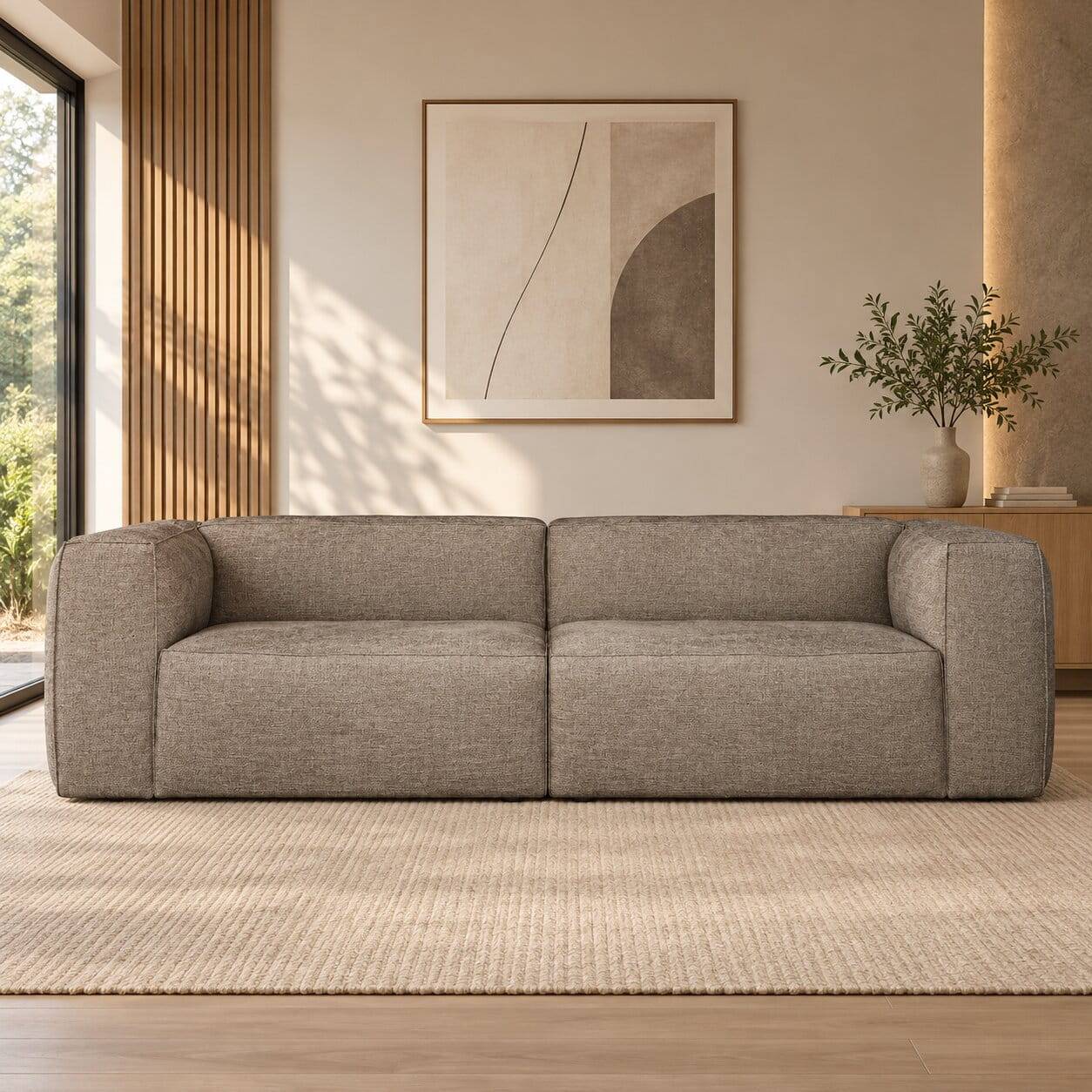 3,5er Wohnzimmer Sofa aus Strukturstoff Beigegrau - Babro