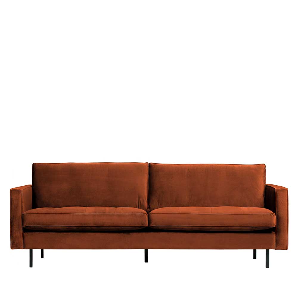 Modernes 230 cm breites Samtsofa in Braun Rostfarben mit schwarzen Metallfüßen – Naryon