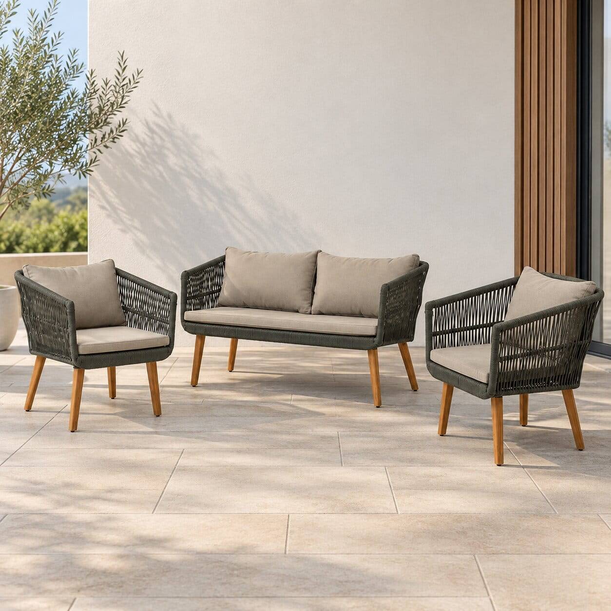 Sofa & Sessel aus Kordel-Geflecht - Lagoas (dreiteilig)