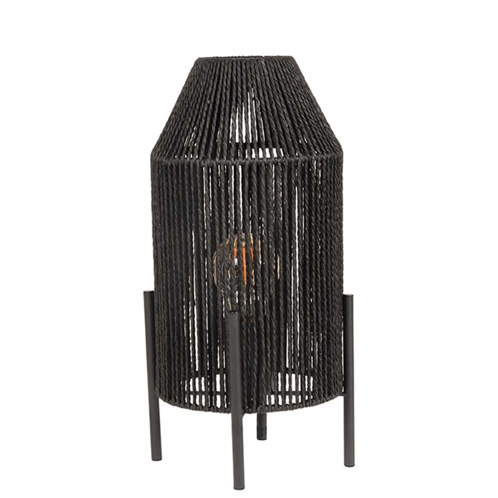 Schwarze Tischleuchte mit Jute-Schirm - Pandau