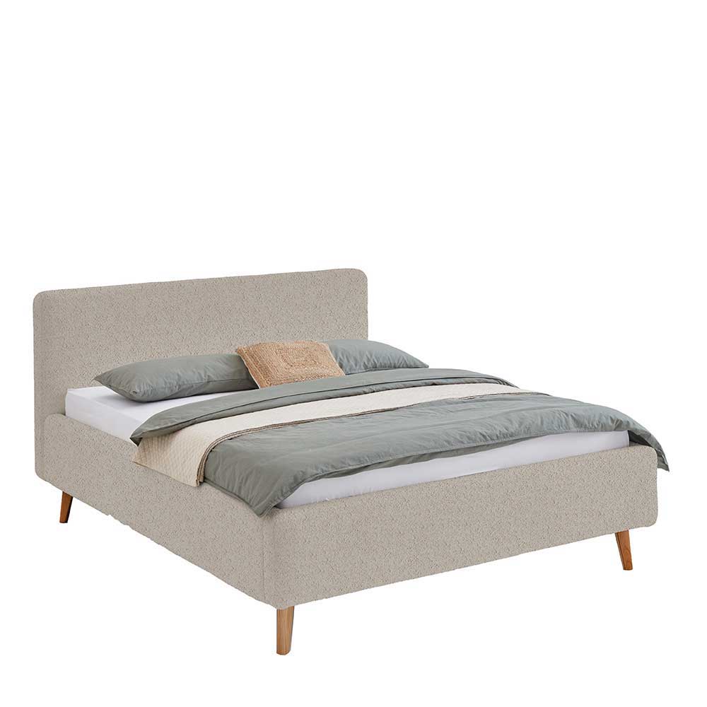 Doppelbett mit Bettkasten in Beige Webplüsch - Samuele