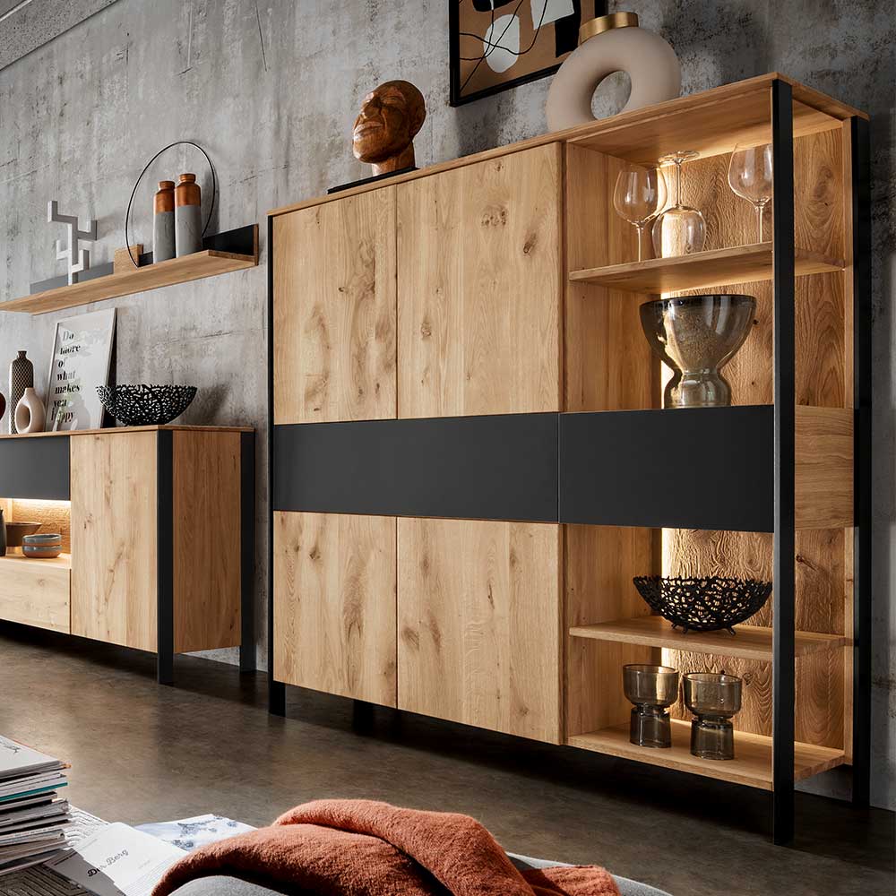 128x143x42 Wohnzimmer Highboard mit LED Licht - Viligrana