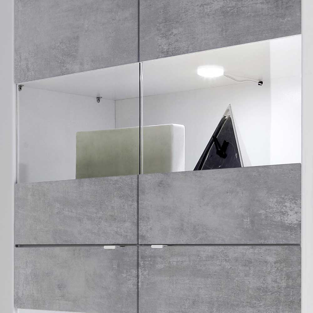 Wohnwand in Beton Optik & Weiß HG - Narandu (dreiteilig)