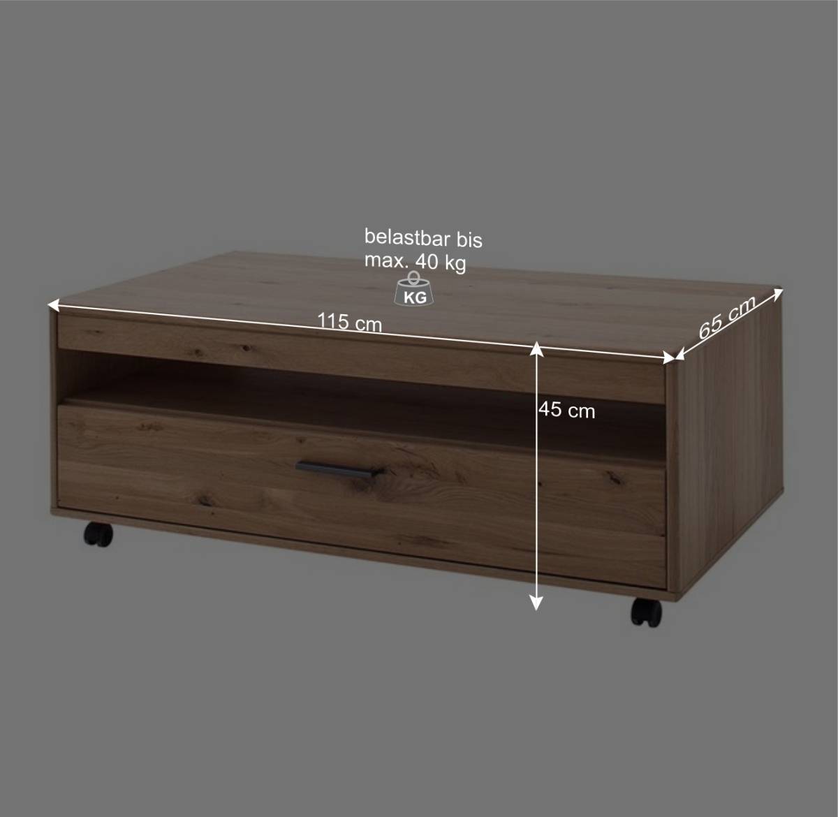 Eiche Bianco Wohnzimmertisch rollbar - Assela