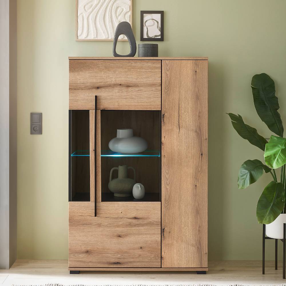 Highboard Vitrine in Eiche Dekor - Brocus
