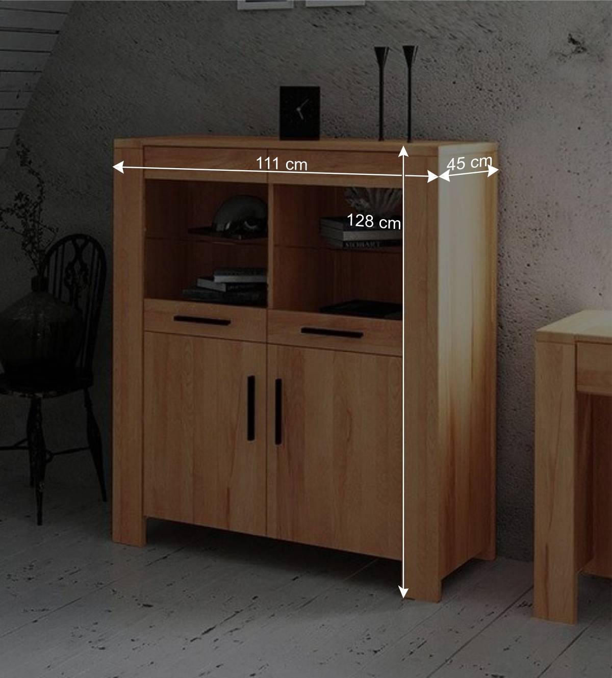 Massivholz Highboard Mosniak aus Kernbuche geölt