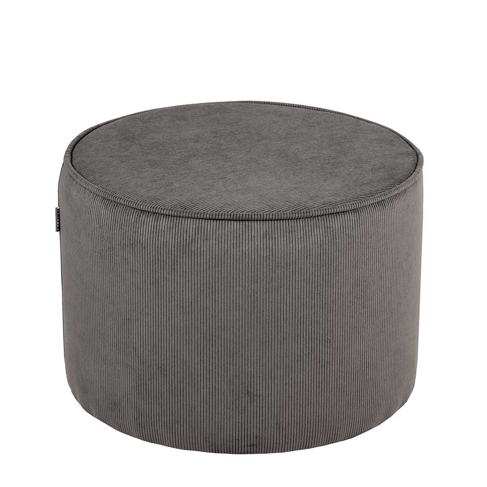 Runder Cord Pouf Hocker in Dunkelgrau - Jenyca