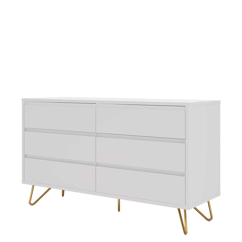 120x70x40 Weiße Kommode mit Metallfüßen in Gold - Pestrov