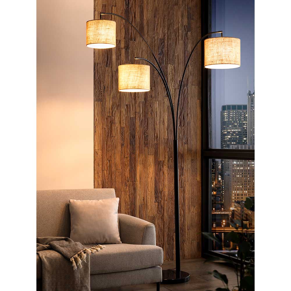 Stehleuchte mit drei Stoff Schirmen Beige - Regiao